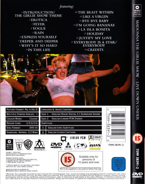 Madonna : The Girlie Show - Live Down Under (DVD-Video,Double Sided,Copy Protected,Repress)