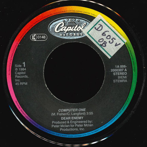 Dear Enemy : Computer One (7",45 RPM,Single,Stereo)