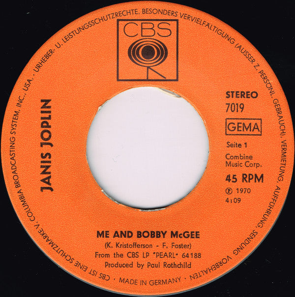 Janis Joplin : Me And Bobby McGee / Half Moon (7",45 RPM,Single,Stereo)