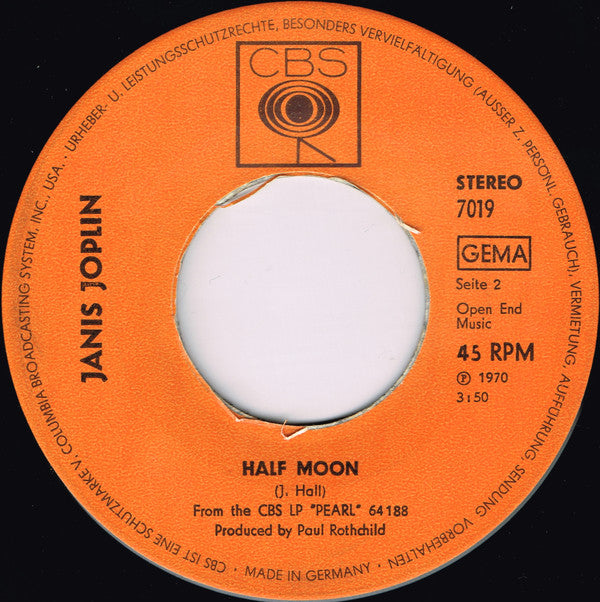 Janis Joplin : Me And Bobby McGee / Half Moon (7",45 RPM,Single,Stereo)