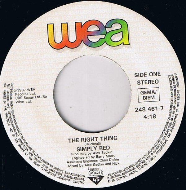 Simply Red : The Right Thing (7",45 RPM,Single)