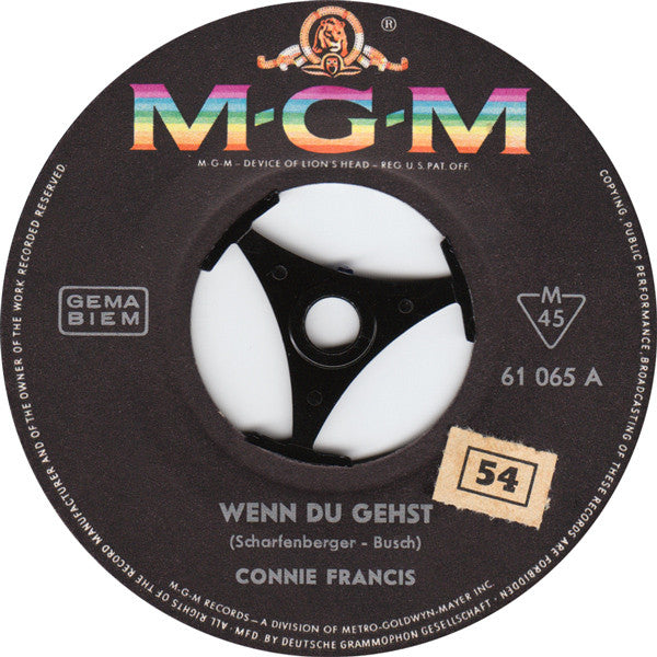 Connie Francis : Wenn Du Gehst / Gondola D'Amore (7",45 RPM,Single,Mono)