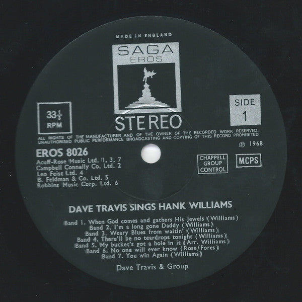 Dave Travis (2) : Dave Travis Sings Hank Williams (LP,Album)