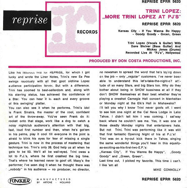 Trini Lopez : More Trini Lopez at PJ's (7",45 RPM,EP)