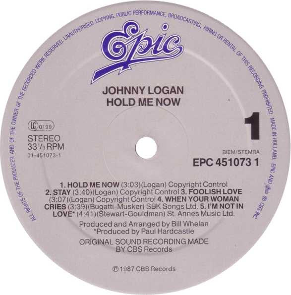 Johnny Logan : Hold Me Now (LP,Album,Stereo)