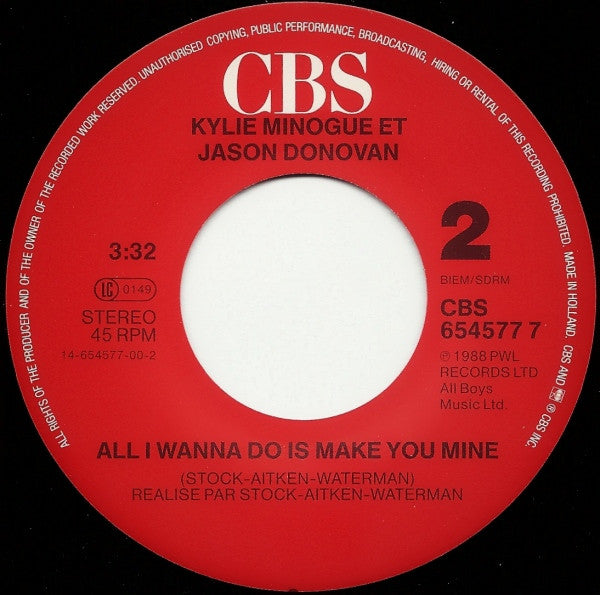 Kylie Minogue And Jason Donovan : Especially For You (7",45 RPM,Single,Stereo)