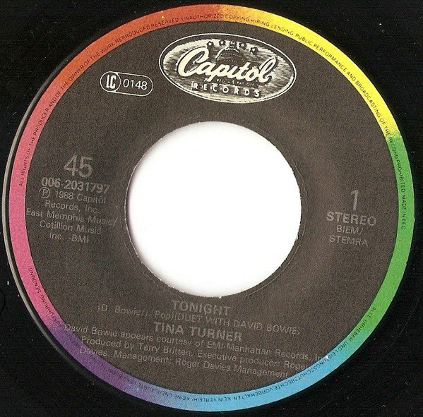 Tina Turner Duet With David Bowie : Tonight (Live) (7",45 RPM,Single)
