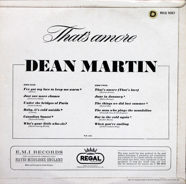 Dean Martin : That's Amore (LP,Compilation,Mono)