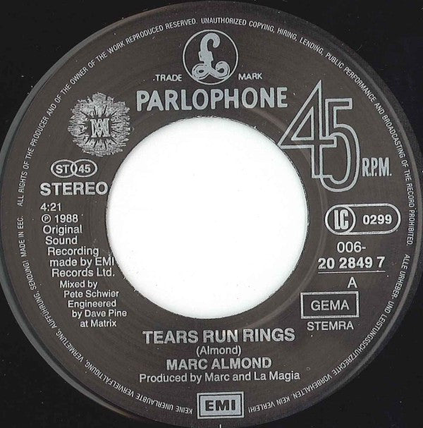 Marc Almond : Tears Run Rings (7",Single,45 RPM)