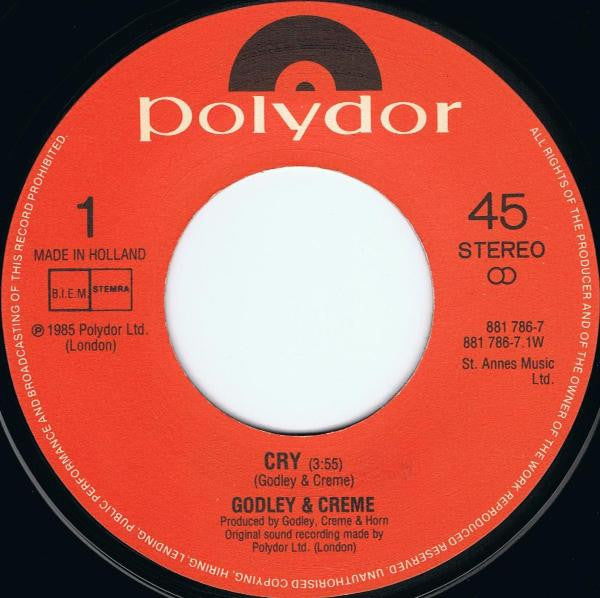 Godley & Creme : Cry (7",45 RPM,Single)