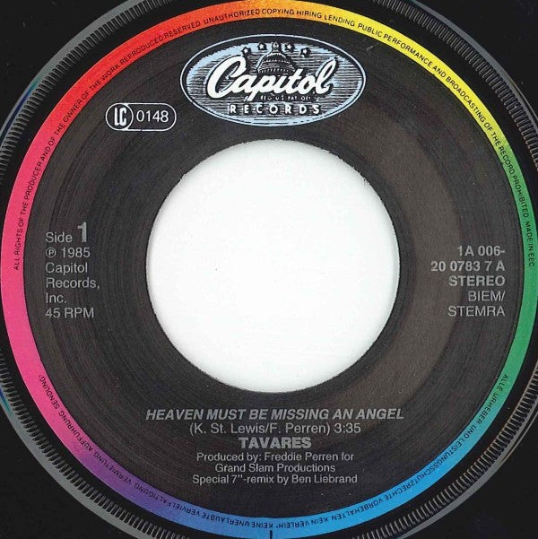 Tavares : Heaven Must Be Missing An Angel (Special 7" Remix By Ben Liebrand) (7",Single,45 RPM)