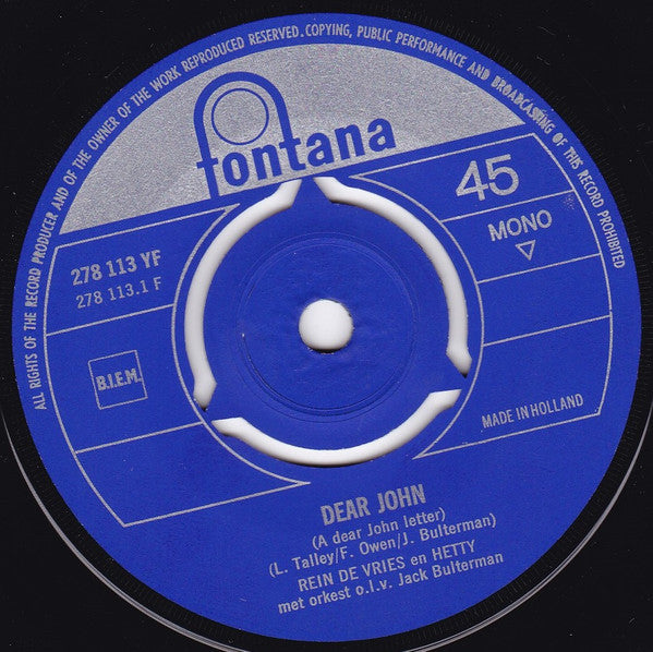 Rein de Vries (2) : Dear John / Wond'ren Zijn Van Alle Tijd (7",45 RPM,Single,Mono)