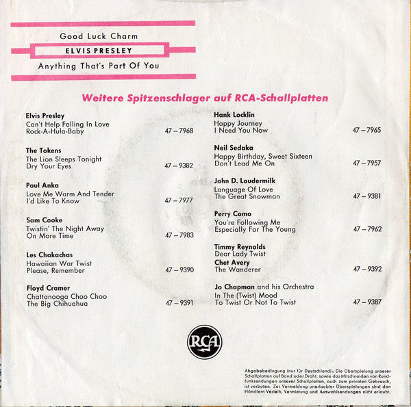 Elvis Presley : Good Luck Charm (7",45 RPM,Single)