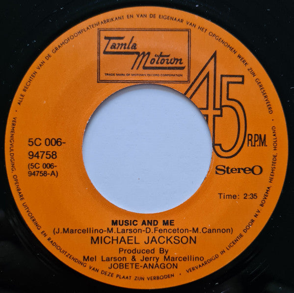 Michael Jackson : Music And Me (7",45 RPM,Single,Stereo)