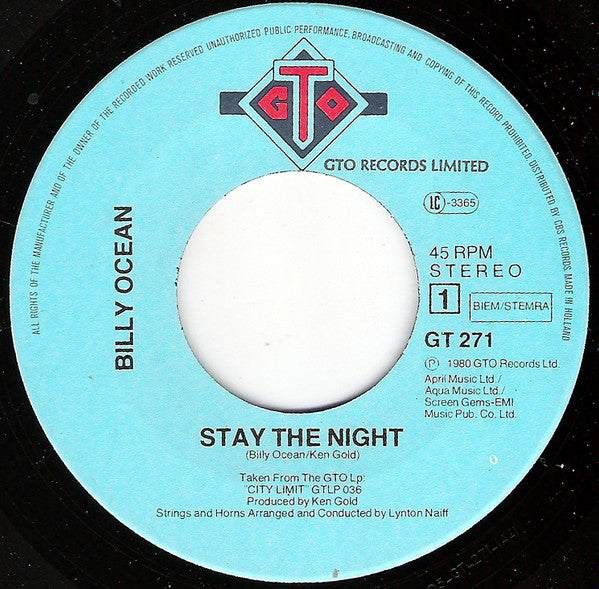 Billy Ocean : Stay The Night (7",45 RPM,Single)