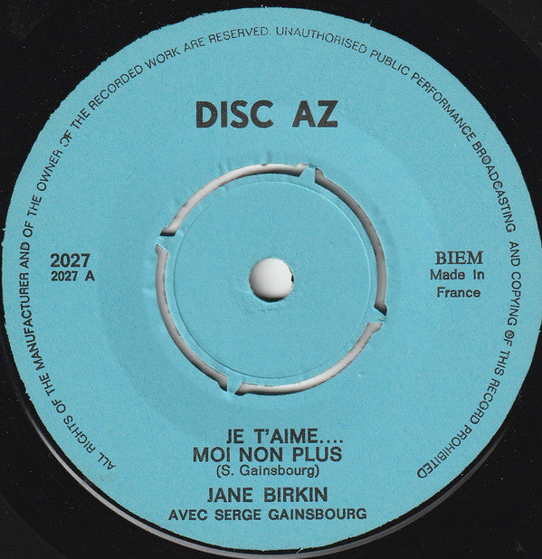 Jane Birkin, Serge Gainsbourg : Je T'aime… Moi Non Plus (7",45 RPM,Single,Reissue)