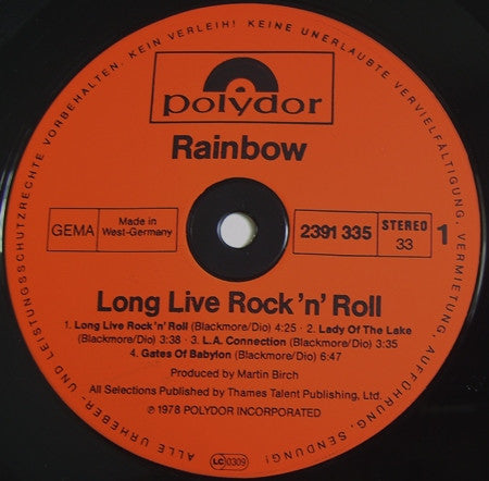 Rainbow : Long Live Rock 'N' Roll (LP,Album)