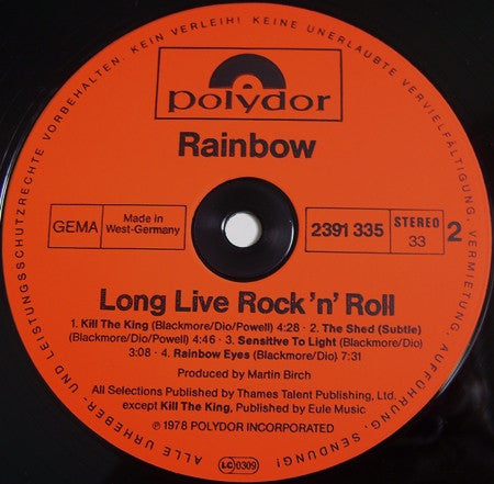 Rainbow : Long Live Rock 'N' Roll (LP,Album)