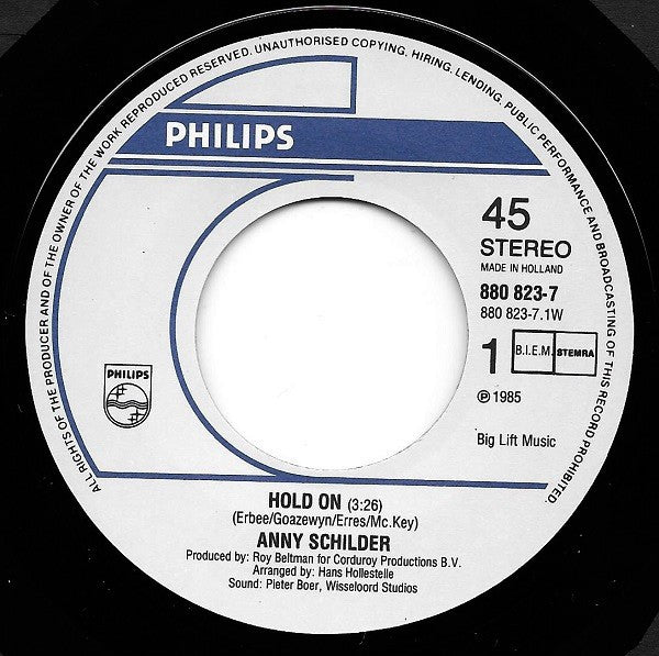 Anny Schilder : Hold On (7",45 RPM,Single,Stereo)