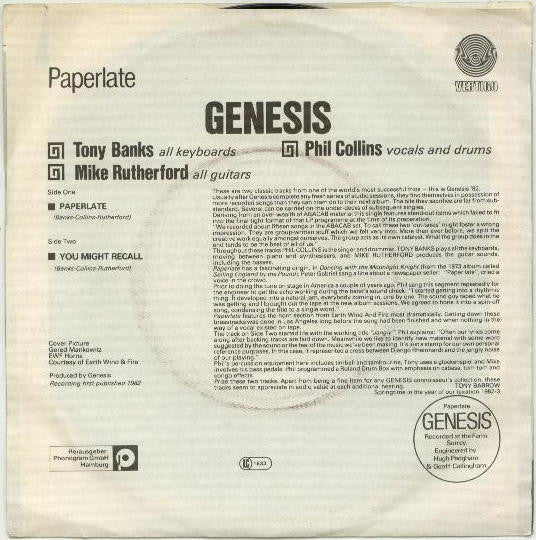Genesis : Paperlate (7",45 RPM,Single)
