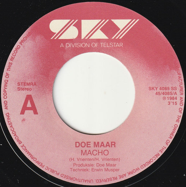 Doe Maar : Macho (7",45 RPM,Single,Stereo)