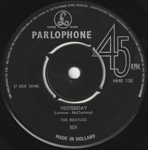 Beatles, The : Dizzy Miss Lizzy / Yesterday (7",45 RPM,Single)