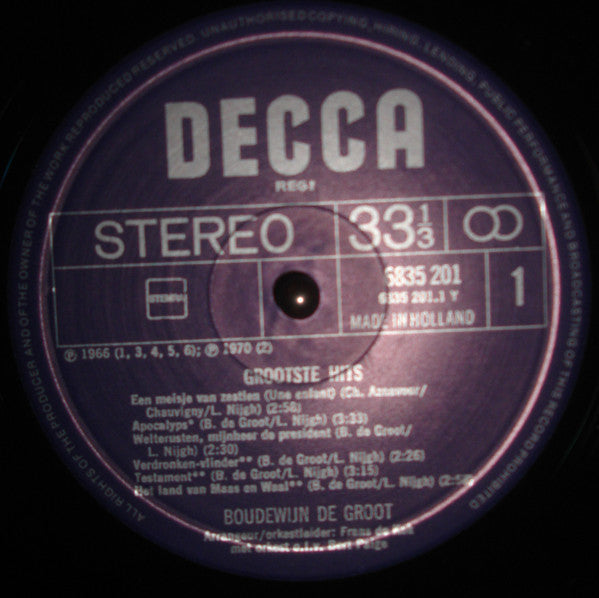 Boudewijn De Groot : Grootste Hits (LP,Compilation)