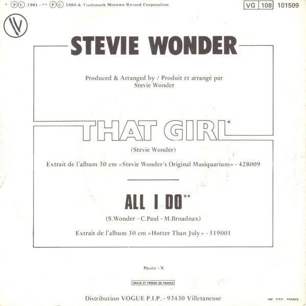 Stevie Wonder : That Girl (7",Single,45 RPM)