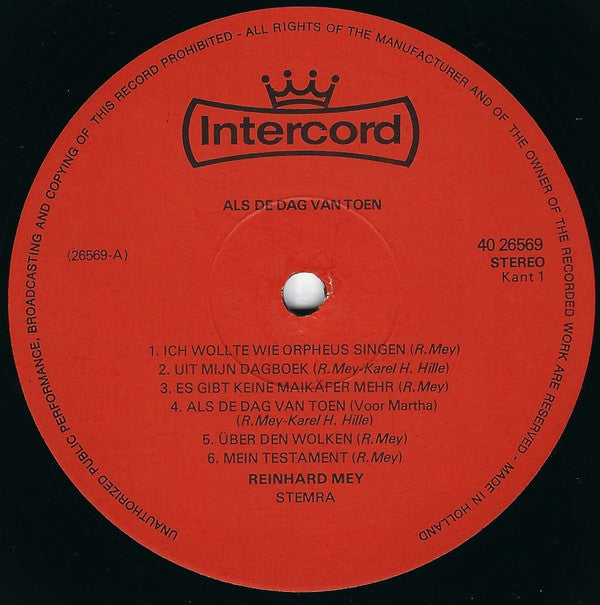 Reinhard Mey : Als De Dag Van Toen (LP,Album)