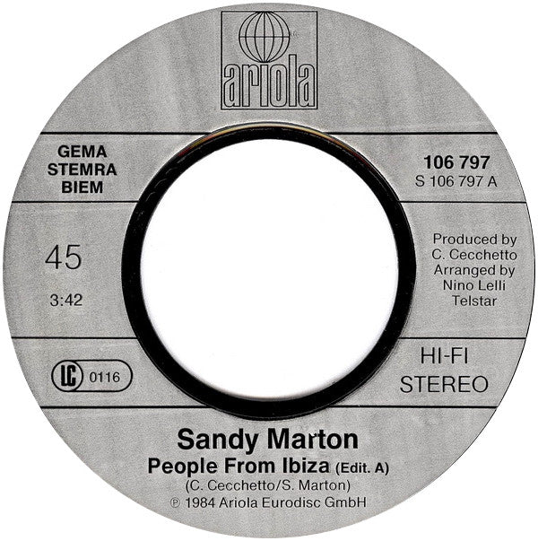 Sandy Marton : People From Ibiza (7",45 RPM,Single)