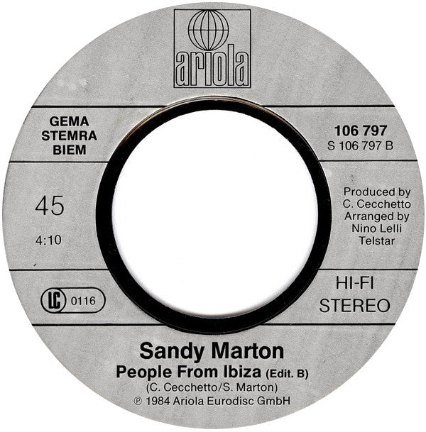 Sandy Marton : People From Ibiza (7",45 RPM,Single)