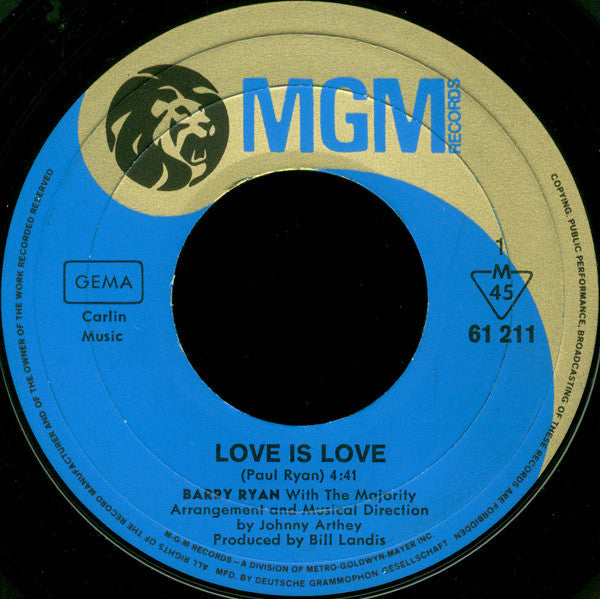 Barry Ryan With Majority, The : Love Is Love (7",45 RPM,Single,Mono)