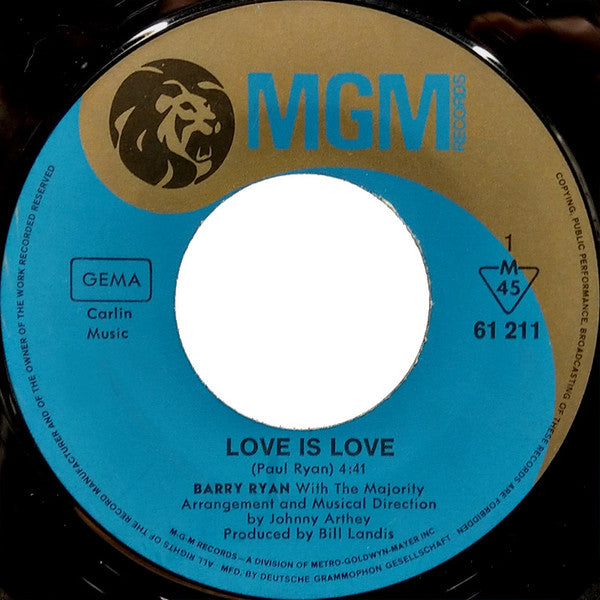 Barry Ryan With Majority, The : Love Is Love (7",45 RPM,Single,Mono)