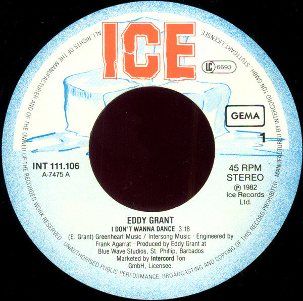 Eddy Grant : I Don't Wanna Dance (7",45 RPM,Single,Stereo)