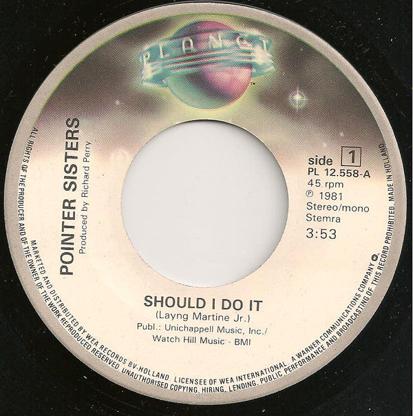 Pointer Sisters : Should I Do It / Take My Heart, Take My Soul (7",45 RPM,Single)