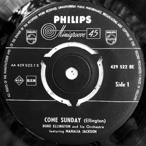 Duke Ellington Featuring Mahalia Jackson : Come Sunday (7",45 RPM,Mono)