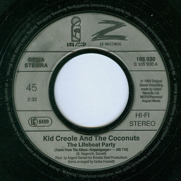 Kid Creole And The Coconuts : The Lifeboat Party (7",45 RPM,Single,Stereo)