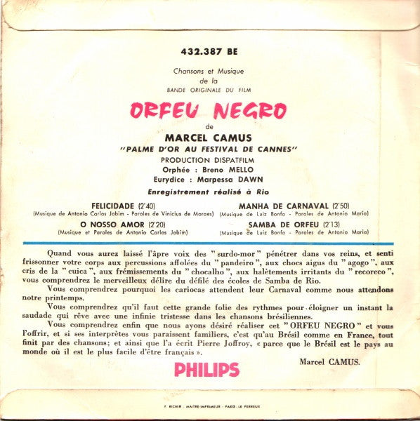Breno Mello &  Marpessa Dawn : Bande Originale Du Film Orfeu Negro (7",45 RPM,EP,Mono)
