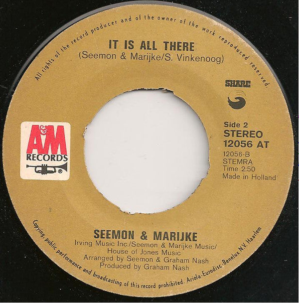 Seemon & Marijke : Keep On Keepin' On / It Is All There (7")