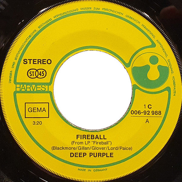Deep Purple : Fireball  (7",45 RPM,Single,Stereo)