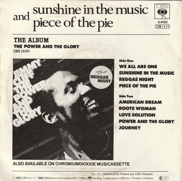 Jimmy Cliff : Sunshine In The Music (7",45 RPM,Single,Stereo)