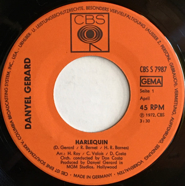 Danyel Gérard : Harlequin / Rain (7",45 RPM,Single)