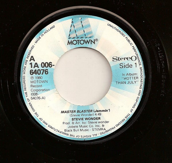 Stevie Wonder : Master Blaster (7",45 RPM,Single)