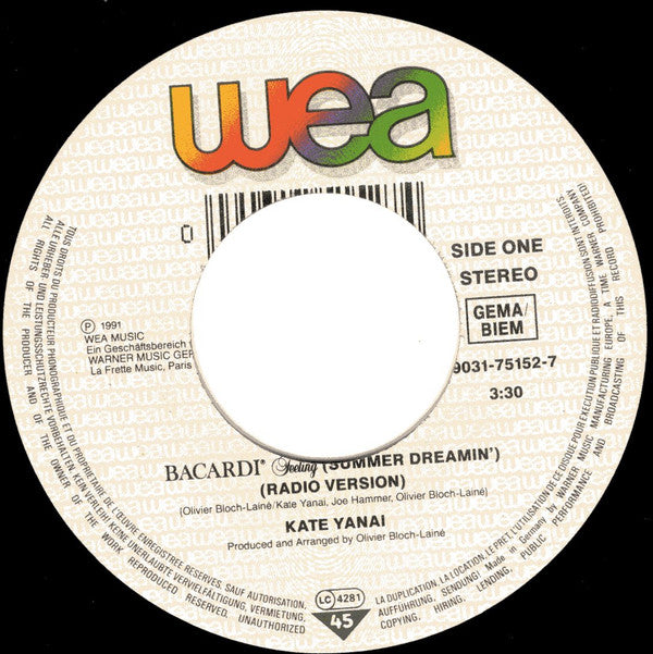 Kate Yanai : Bacardi Feeling (7",Single,45 RPM)