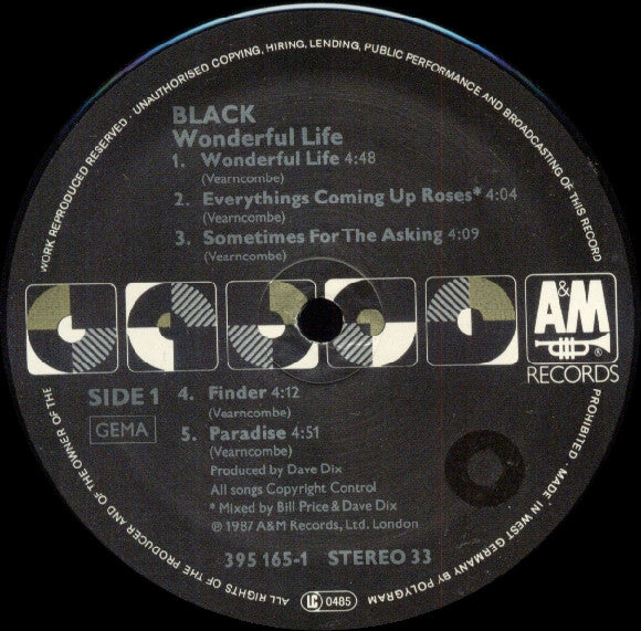 Black (2) : Wonderful Life (LP,Album,Stereo)