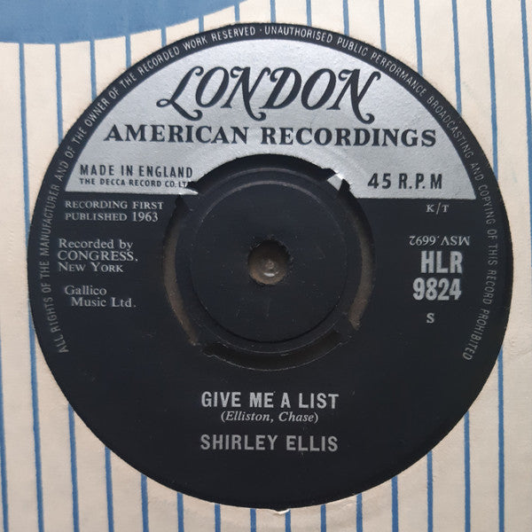 Shirley Ellis : The Nitty Gritty / Give Me A List (7",45 RPM)