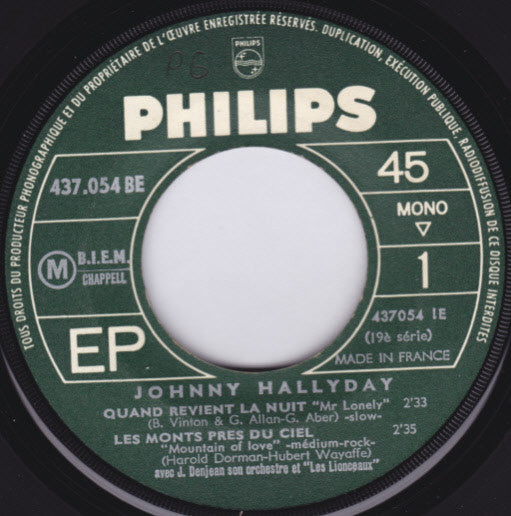 Johnny Hallyday : Quand Revient La Nuit (7",45 RPM,EP,Mono)