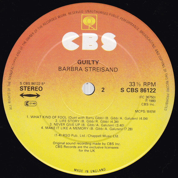 Barbra Streisand : Guilty (LP,Album)