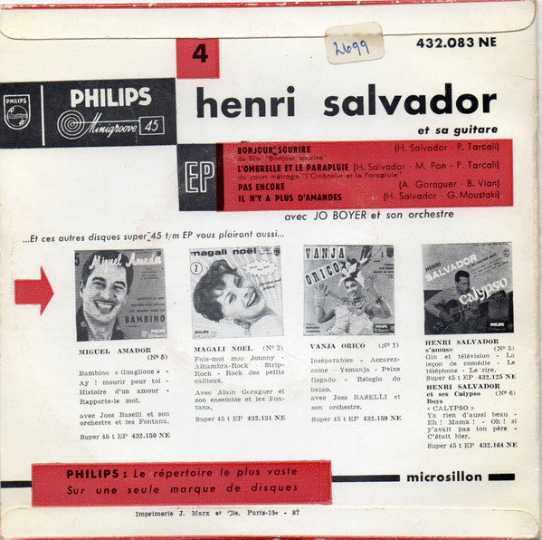 Henri Salvador : 4 - Bonjour Sourire (7",45 RPM,EP)