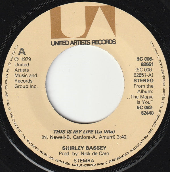 Shirley Bassey : This Is My Life (La Vita) (7",45 RPM,Single,Stereo)